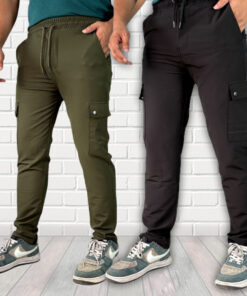 Premium George Men's and Big Men’s Olive and Black Cargo Trousers
